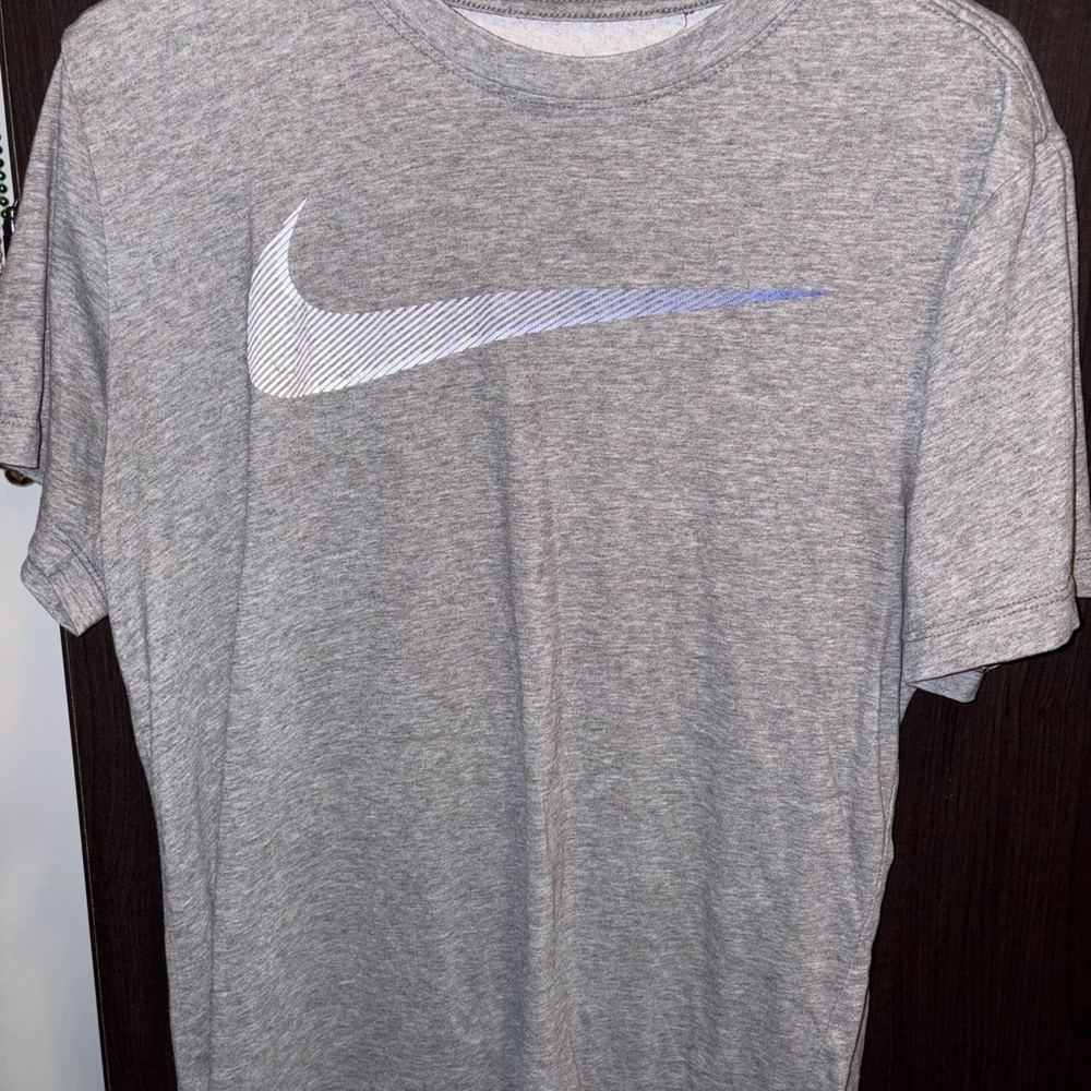 Nike Gray Short-Sleeve Tee with Swoosh Graphic